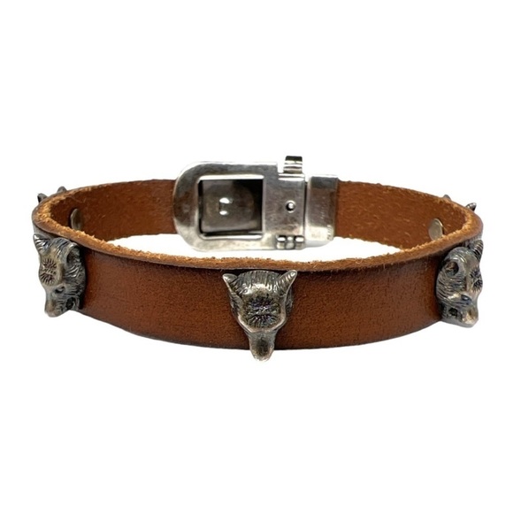 Gucci Forest Collection Leather Bracelet 925 Sterling Silver Size 17 Full Set - Picture 5 of 13